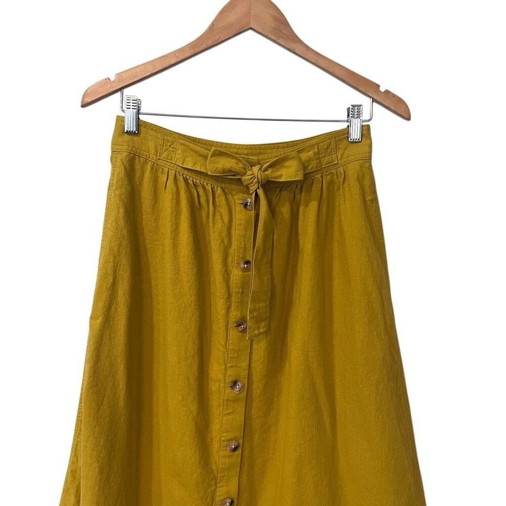 Madewell Womens Button Front Midi Skirt Size 4 Small Linen Blend Mustard Yellow - Picture 3 of 11